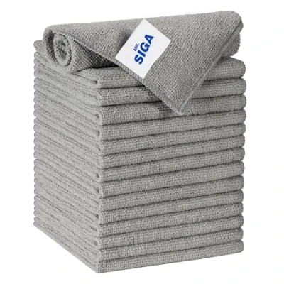 Bild av MR.SIGA Rengöringsduk av mikrofiber, återanvändbara mikrofiberdukar för alla ändamål, streckfria rengöringsdukar kök, badrum, fönster, speglar, bil, paket med 15, grå, 30 x cm (11,8 11,8 tum)