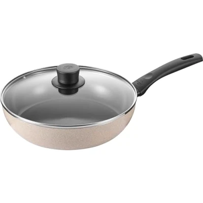 Bild av BALLARINI Ledro stekpanna med lock, 28 cm, aluminium, lämplig för induktion, keramisk non stick beläggning, termopoint, tillverkad i Italien, beige