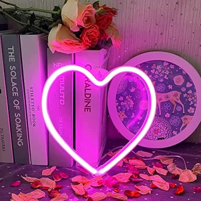 Bild av UExnkj Y rosa neonljus hjärta kärlek neonskylt USB/batteri drivs neon LED skylt jul bar rum fest dekoration