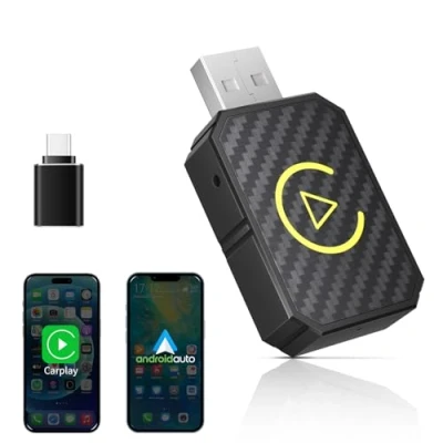 Bild av 2 i 1 trådlös CarPlay &amp; Android biladapter, miniminne för att omvandla trådbunden CarPlay/Android bil till trådlös, kompatibel med bilar AA, USB C/A, Plug and Play