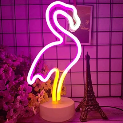 Bild av Niwwin LED neonskyltar med bas, neon lampor batteri eller USB drivna, neonljusdekoration för jul, födelsedagsfest, vardagsrum, sovrum, bord, barn, gåvor (flamingo)
