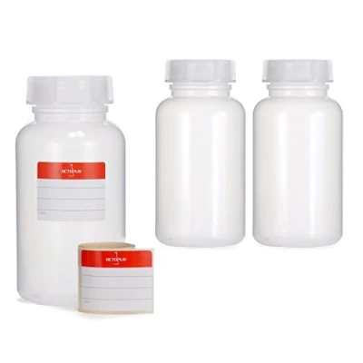 Bild av Octopus 3 x 250 ml breda halsflaskor av LDPE med skruvlock, tomma kemikalflaskor, laboratorieflaskor lock som förvaringsbehållare för laboratorium, kök eller hobby