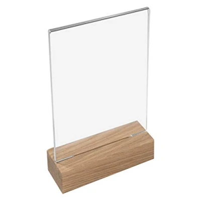 Bild av HMF 46940 bordsstativ i akryl med träfot DIN A6 stående format glasklar