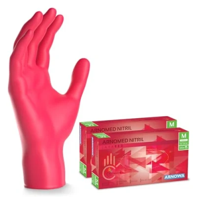 Bild av 200 ARNOMED engångshandskar röd, nitrilhandskar M, med 2x 100 st/box, purderfria handskar, latexfria gummihandskar, finns i XS, S, L &amp; XL.