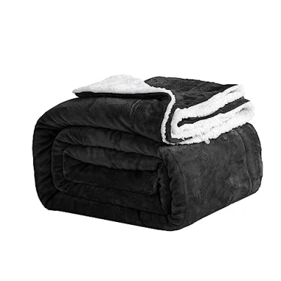 Bild av Good Nite Gosig filt, 230 x 270 cm, svart fleecefilt, sherpa, sofföverkast, soffa, varm, vinter, mjuk (svart, cm)