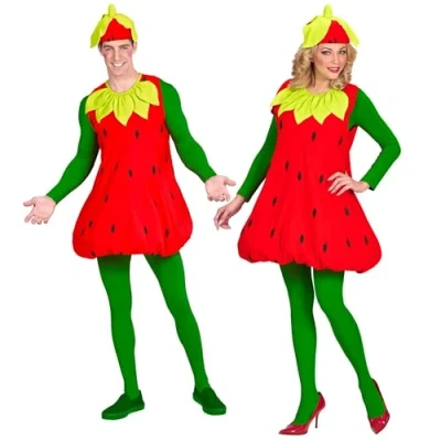 Bild av Widmann 8003558655250 jordgubbar klänning huvudbonad komplett kostym vuxen fest och karneval 438, flerfärgad