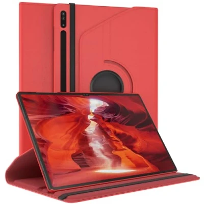 Bild av EAZY CASE Fodral för surfplatta Samsung Galaxy Tab S8 Ultra Skyddsfodral 14,6 tum Rotationsfodral att ställa den upp Vändbart 360 roterbart med ståfunktion Konstläder Röd