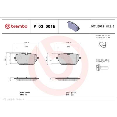 Bild av BREMBO P 03 001E Bromsbeläggsats förberett för slitvarningsvisning