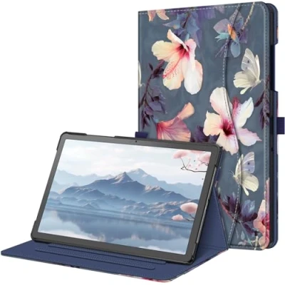 Bild av Fintie fodral för Samsung Galaxy Tab A9 Plus 11 tum 2023, multivinkel folio, skyddande dokumentfack och automatisk sömn/väckningsfunktion surfplatta SM X210/X216/X218, blommande hibiskus