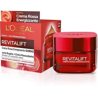 Bild av L&#039;Oréal Paris ansiktskräm för dagen, uppfriskande, anti rynkor, vitalift, extra åtstramande formel, berikad med röd ginseng och utökad pretinol, 50 ml.