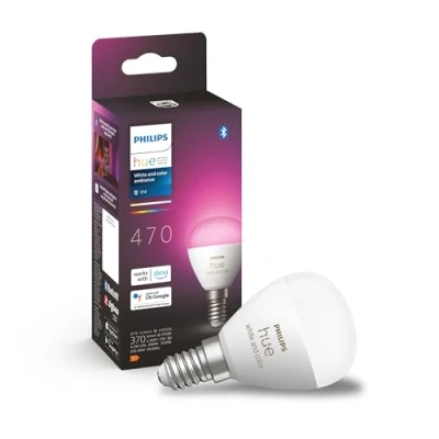Bild av Philips Hue White and Color Ambiance Luster E14 1 pack, P45, 5,1 W, 470 Lumen, 2000K 6500 Kelvin, dimbar, upp till 16 miljoner färger, Zigbee &amp; BT