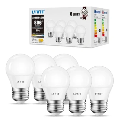Bild av LVWIT 6.5W E27 G45 Golf LED lampor, motsvarande 60 W glödlampor, 2 700K varmvit 806 Lm, dimbar, 6 st