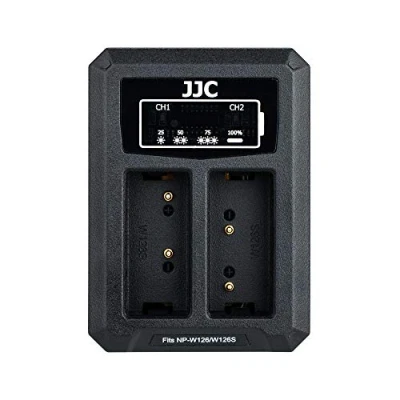 Bild av JJC USB Dual Batteriladdare för Fujifilm X E4 PRO3 PRO2 PRO1 S10 H1 T3 T2 T1 T30II T30 T20 T10 A5 T100 X100F X100VI X100V Kameror Ersätter Fuji NP W126 / W126s