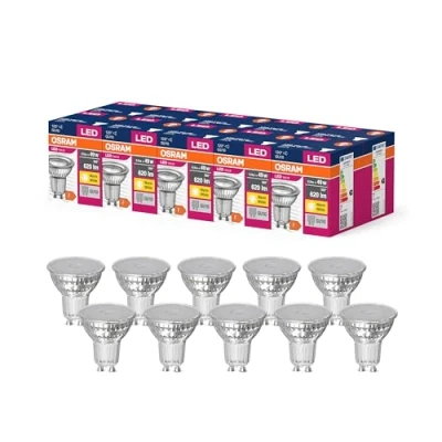 Bild av OSRAM LED stjärnvärde Par16 lampa för GU10 bas, reflektorlampa, GL, 620 lumen, varm vit (3000k), ersättning konventionella 49W glödlampor, inte dimbar, 10 pack