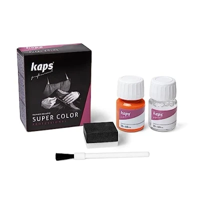 Bild av Kaps Dye Super Color + Preparera (25 ml vardera), Professionell läderfärg För Naturläder, Konstläder och Tyg, näring Reparation av Läderskor i Olika Färger (128 Orange)