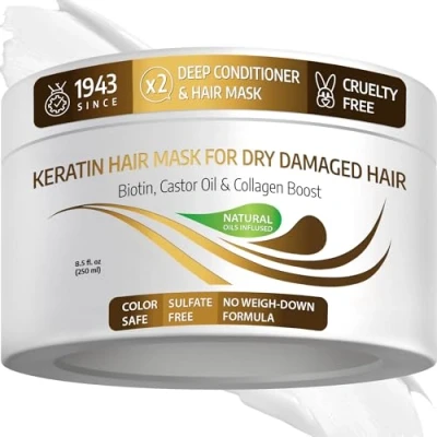 Bild av Vitaminer hårmask balsam keratin behandling biotin ricinolja och kokosolja djup konditionering för tunt fint hår anti frissigt fuktkräm lockigt rakt torrt skadat krusigt