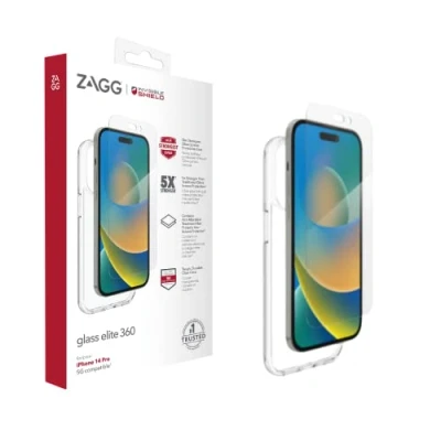 Bild av ZAGG InvisibleShield Glass Elite 360 skärmskydd och klart fodral, kompatibelt med iPhone 14 Pro, Shockproof, reptålig, glaslike, anti mikrobial, (klar)