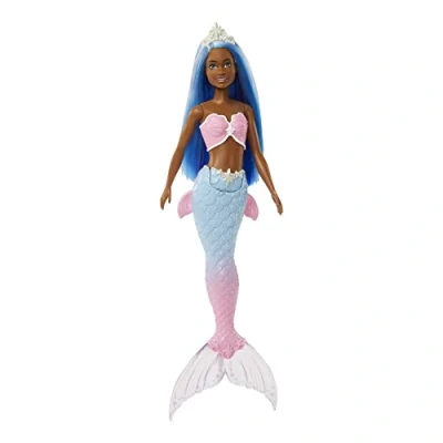 Bild av Barbie Dreamtopia sjöjungfrudocka (blått hår) med rosa och blå sjöjungfrustjärt tiara, leksak för barn från 3 år HGR12