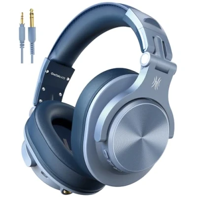 Bild av OneOdio A70 Over Ear Bluetooth hörlurar, hopfällbart trådlöst och trådbundet headset med mikrofon, professionell studiomonitor, blandande hörlurar för PC/telefon (blå)