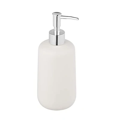 Bild av Allstar Olinda, påfyllningsbar tvåldispenser i konisk form, handtvåldispenser matt finish, tillverkad av keramik, pumpfäste silver, kapacitet 500 ml, 8 x 20 7,7 cm, vit
