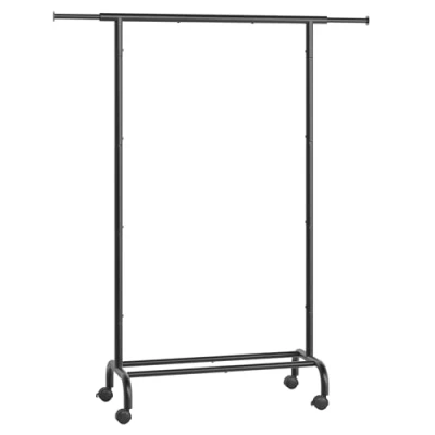Bild av SONGMICS klädhängare på hjul, expanderbar i metall, med upphöjd förvaringshylla, 40 x (83 120) 156 cm, total kapacitet 45 kg, bläcksvart HSR134B01