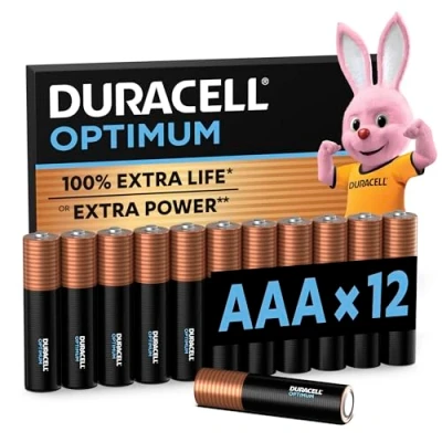 Bild av Duracell Optimum AAA batterier (12 pack) Alkaliska 1,5 V Upp till 100 % längre brukstid eller extra kraft återvinningsbara, ingen plast i förpackningen LR03 MX2400