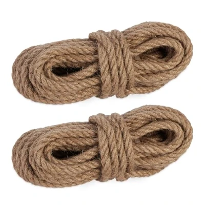 Bild av Relaxdays Juterep 12 mm, set om 2 naturliga rep vardera 10 m, biologiskt nedbrytbart, hantverk, trädgård, förpackning, sladd, natur