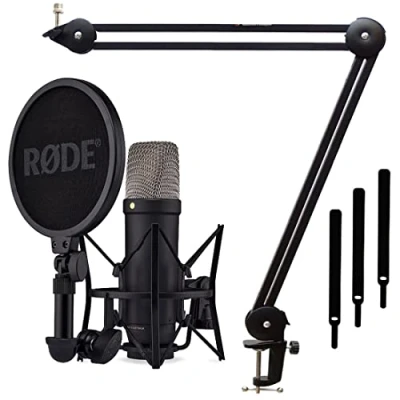 Bild av Rode NT1 5:e generationen XLR USB studio kondensatormikrofon svart keepdrum MS138 BK mikrofonarm bordsstativ