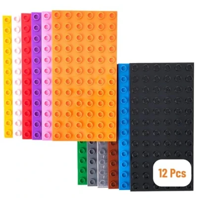 Bild av Strictly Briks Premium LEGO kompatibla stora tegelstenar 12 färger regnbåge 7. 12,7 cm x 3. 75 tum basplatteset pack kompatibel med DUPLO basplattor kombinerbar