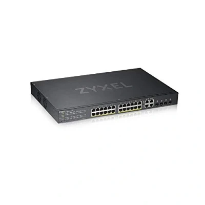 Bild av Zyxel 24 portars Gigabit Ethernet Smart Managed PoE+ Switch med en effektbudget på 375 watt och 4 Combo portar Hybridmoln läge, Livstidsgaranti [GS1920 24HPv2]