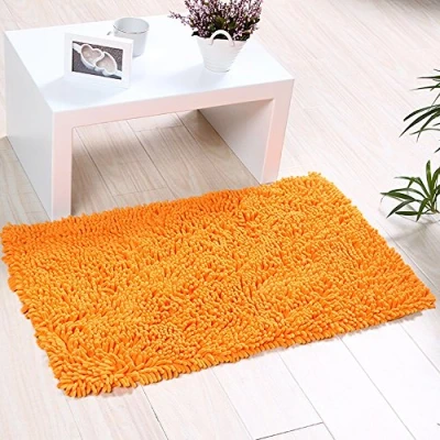 Bild av ele ELEOPTION Soft Shag badmatta, kök, dörrfotsdörr, matta, halksäker, dörrmatta absorberande duschmatta, lurvig matta 45 x 70 cm, orange