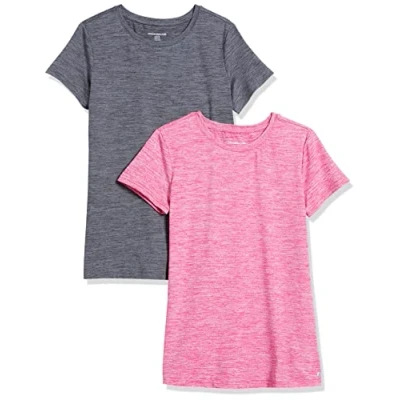 Bild av Amazon Essentials Dames Tech stretchig kortärmad T shirt med rund hals (finns i plusstorlek), 2 Pack, Hallon Rymdfärg/Mörkgrå Rymdfärg, XL
