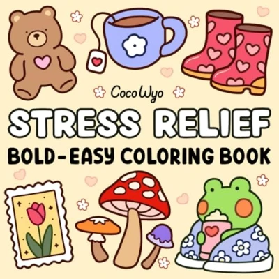 Bild av Stress Relief: Coloring Book for Adults And Kids, Bold Easy, Simple Big Designs Relaxation Featuring Animals, Landscape, Flowers, Patterns, Cute Things Many More