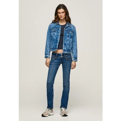 Bild av Pepe Jeans Venus damjeans normal passform autentiskt rep med låg midja, Blå (Denim vw3), 27W x 34L