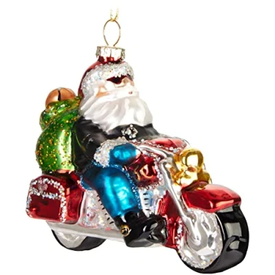 Bild av BRUBAKER Handmålat Glas Julkulor Roligt Motiv Handblåst Julgransdekoration Figurer Rolig Deko Hängande Trädkula Julgranskula Juldekoration Jultomten på motorcykel
