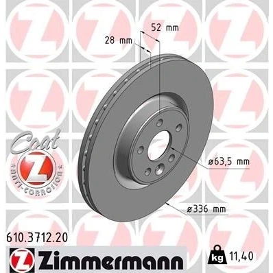 Bild av ZIMMERMANN COAT Z 610.3712.20 Disque de frein 336 28 6/5 5 108 ventilé l&#039;intérieur revêtu VOLVO: V60 I, S60 II, XC70 II Break