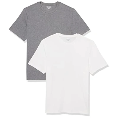 Bild av Amazon Essentials herr normal passform kortärmad rund hals t shirt, paket med 2, grå ljung/vit, Small