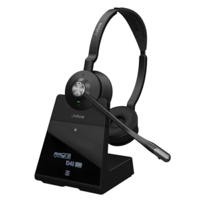 Bild av Jabra Engage 75 SE trådlöst stereoheadset för professionella samtal, DECT, 150 m räckvidd, USB C till A med avancerad mikrofon brusreducering, stativ, kabel svart