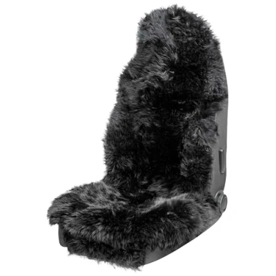 Bild av Walser Premium lammskinn, sittdyna, Marla, 100 % bilstolsdyna med 5 cm ullhöjd, bil, sätesskydd, skyddsöverdrag, päls, svart