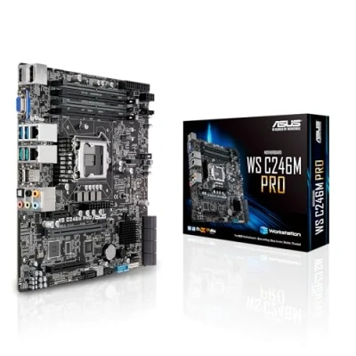 Bild av ASUS WS C246M PRO arbetsstation moderkort (Micro ATX, Intel Skylake/Skylake Refresh serie, LGA 1151 2, 4x DDR4 2666 MHz ECC, PCIe 3.0, SATA, M.2, NVME, Dual LAN)
