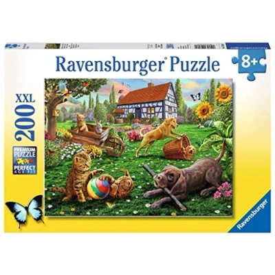 Bild av Ravensburger Barnpussel 12828 upptäckare på fyra tassar katter och hundpussel för barn från 8 år, med 200 delar i XXL format, gul