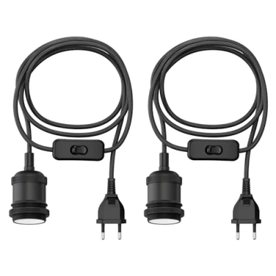 Bild av ledscom.de 2 st textilkabel RETRA, stickpropp, strömbrytare, svart, 3 m, lamputtag, 1x E27 max. 60W