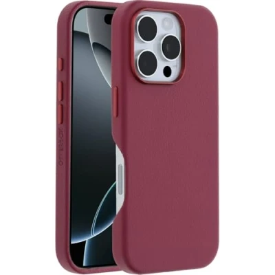 Bild av Otterbox Symmetry Series Cactus Leather MagSafe Fodral iPhone 16 Pro, stötsäkert, fallsäkert, skyddande tunt fodral, testad till militärstandard 3x, Röd