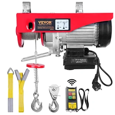 Bild av VEVOR elektrisk vinsch 125 kg till 250 kg, lyfthöjd 12 m, lindrag, motorvinsch, 510 W, kopparmotor, dragning 10 m/min, lyfthastighet, lyftskydd med trådlös fjärrkontroll, replyft, kedjehiss