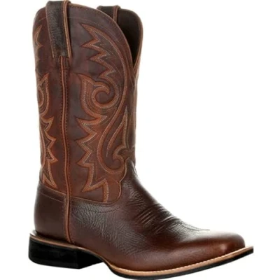 Bild av KKPW cowboystövlar för män breda klassiska vintage mitten av vaden västernstövlar broderi spetsig tå block häl slip on långa stövlar, Brun, 41.5 EU