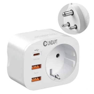 Bild av Unidapt 4 i 1 reseadapter för Indien med 3 USB, adapter, Indien, resekontakt typ D, adapter Sri Lanka, Nepal, strömadapter