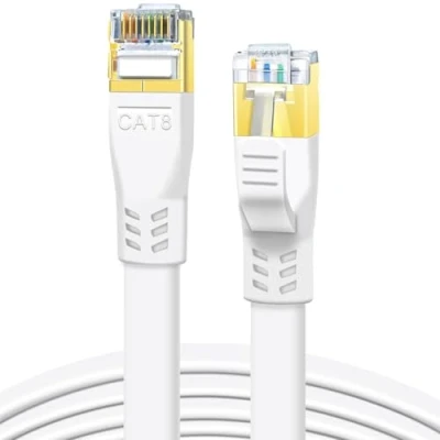 Bild av DDMALL CAT8 Ethernet kabel 1m, höghastighets 40Gbps 2000Mhz CAT 8 LAN kabel, flexibel platt nätverkskabel med guldpläterad RJ45 kontakt för spel, PS5/PS4, PC, router, TV (1m vit)