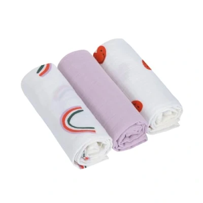 Bild av LÄSSIG Babyfilt barnomsorgslakan, set med 3 bomull 60 x cm/swaddle &amp; burp filt M Happy Rascals lavendel