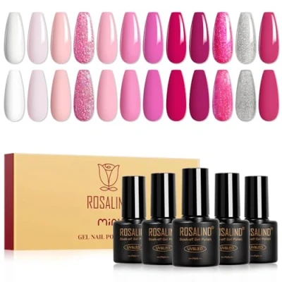 Bild av ROSALIND UV nagellacksset, 12 Stycken Minifärggel Gelnaglar Gul Vit Rosa Ljusrosa Röd Silver Shellac Gel Nagellack Set Soak off för Nageldesign Nagelpolish