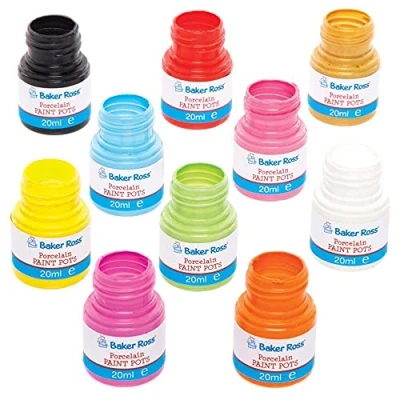 Bild av Baker Ross FE593 Porslinfärgburkar 10 pack, keramisk färg för barn, 20 ml (paket med 10)